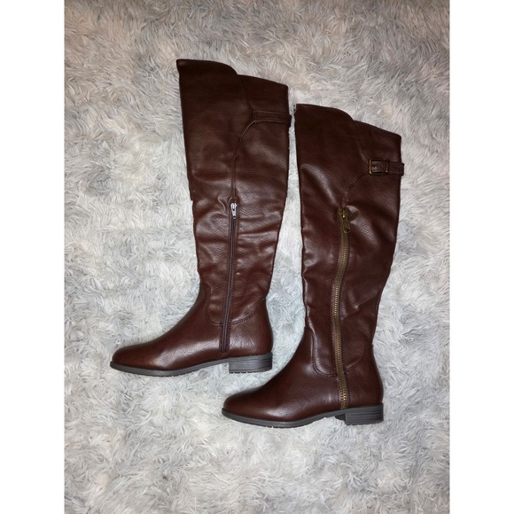 Rialto Shoes - Rialto Firstrow Brown Over The Knee Boots Faux Leather Camo Lining Women 7M